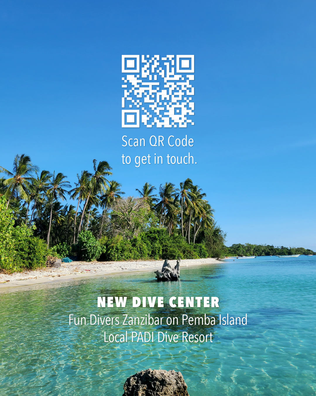 Pemba Island New Dive Center Fun Divers Zanzibar (PADI). Dive the breathtaking underwater world of Pemba Island with local experts! Scan QR Code to get in touch. We are open daily 8 am to 5 pm.